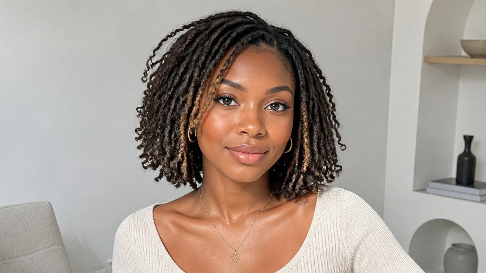 Butterfly locs bob with lighter face-framing pieces
