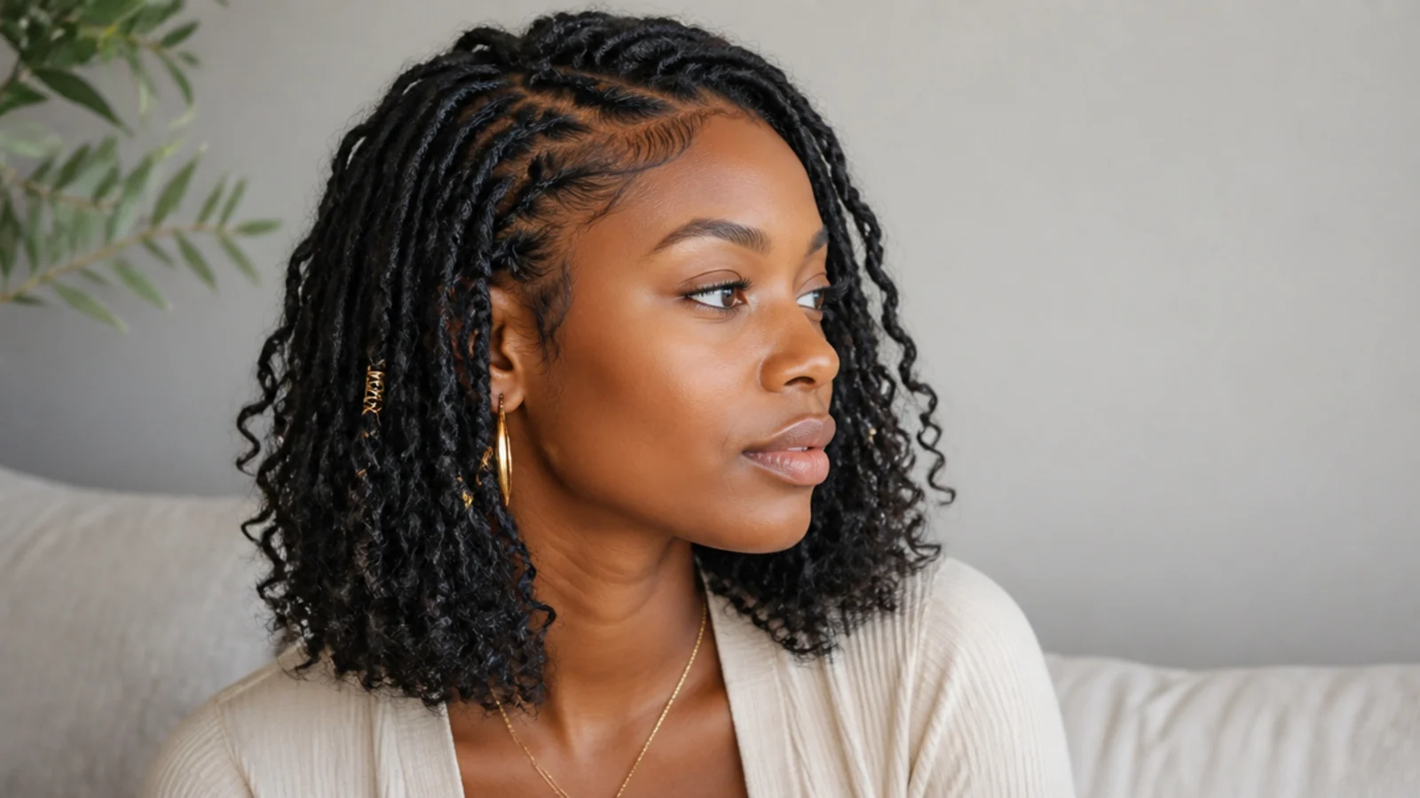 Butterfly locs bob with soft curly ends left out