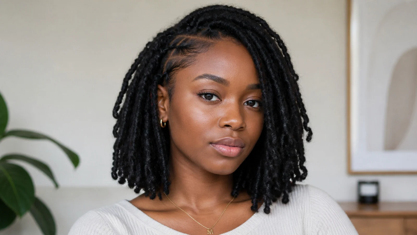 Classic natural black butterfly locs bob