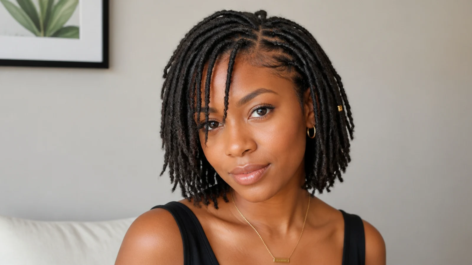 Lightweight butterfly locs bob framing the face