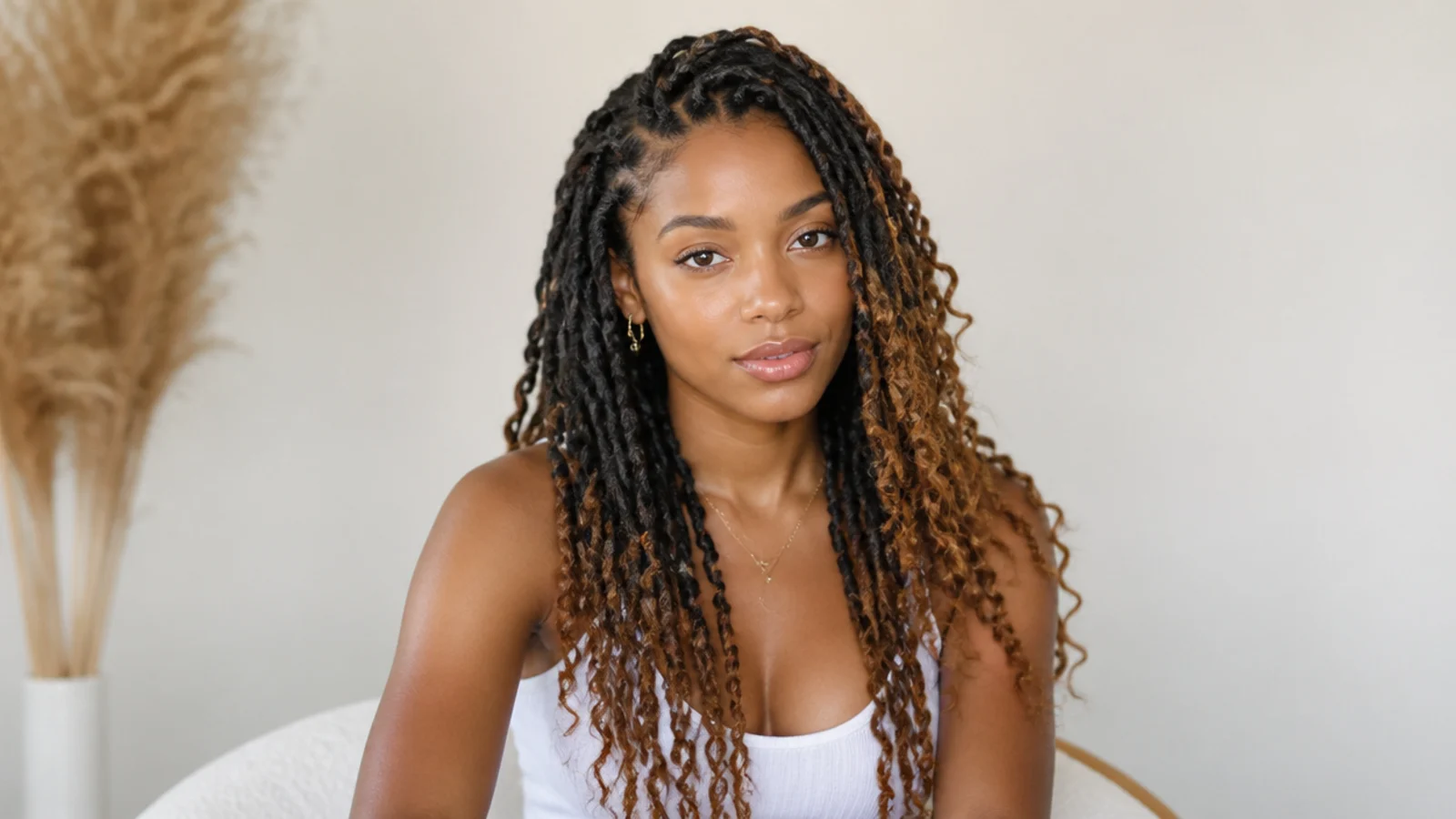 Distressed boho butterfly locs with a caramel ombre