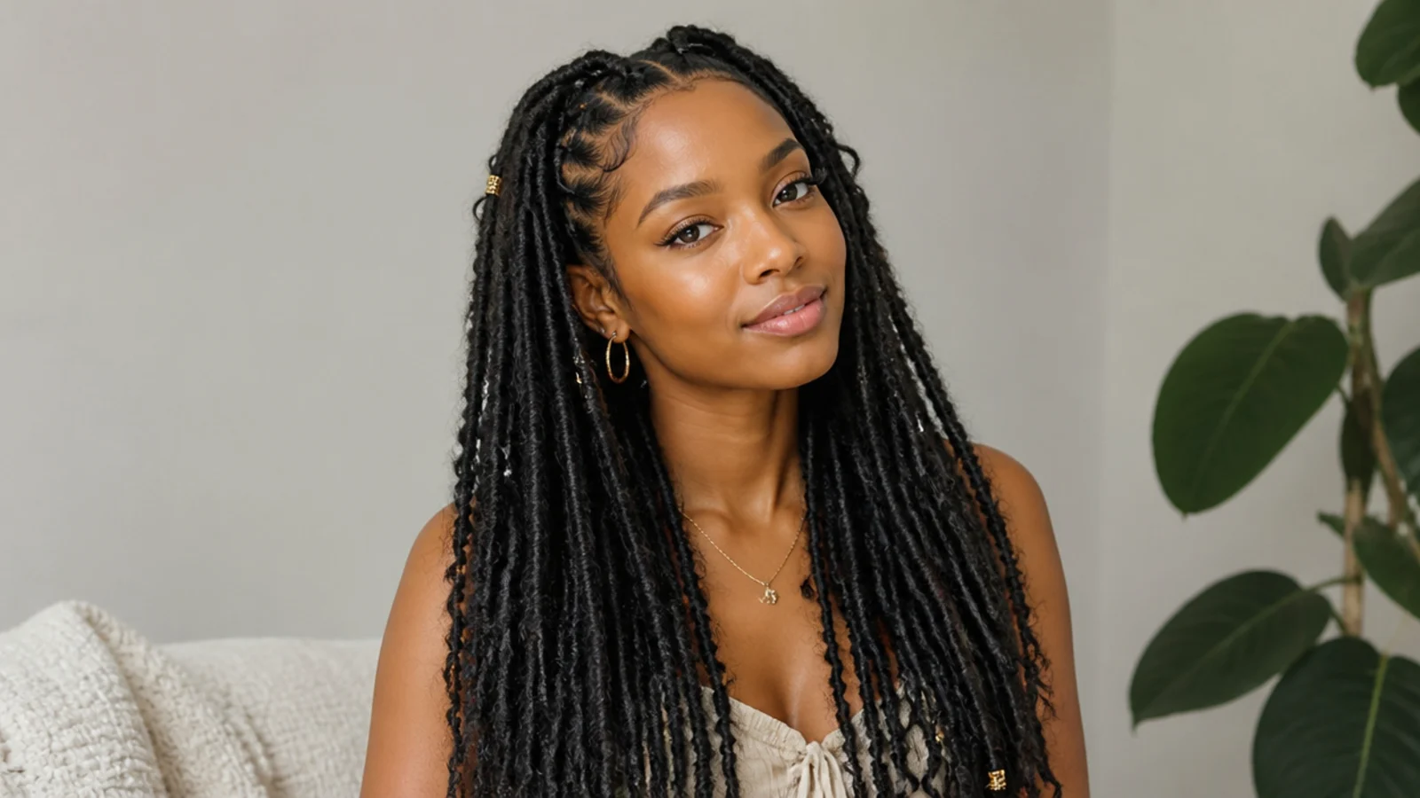 Long, flowing distressed boho butterfly locs