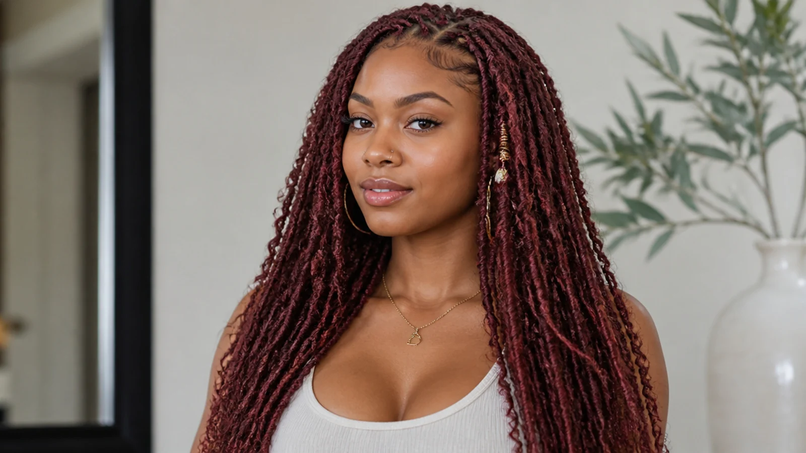 Deep burgundy distressed boho butterfly locs