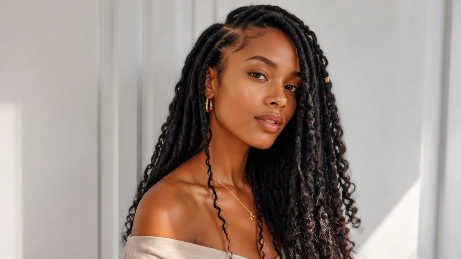 Boho butterfly locs with a few small braids woven in