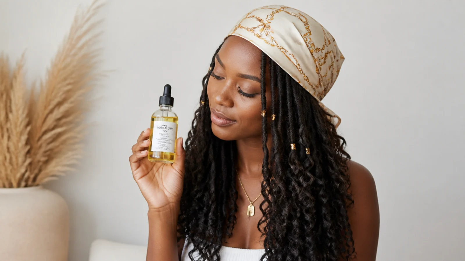 Satin scarf and light oil for boho butterfly locs care