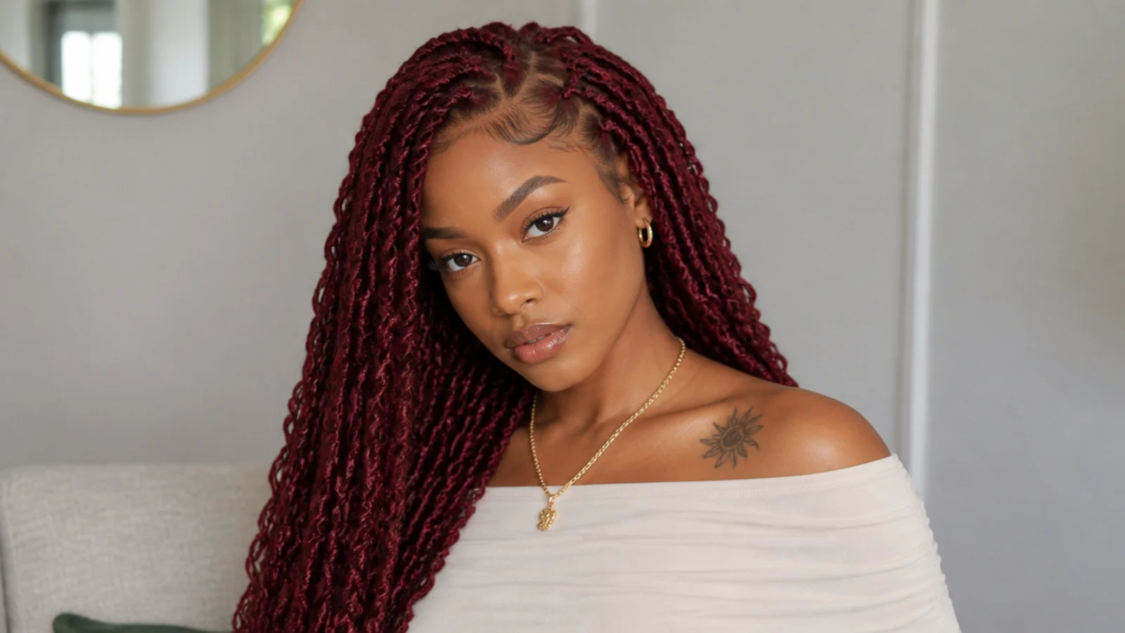 Deep burgundy red butterfly locs