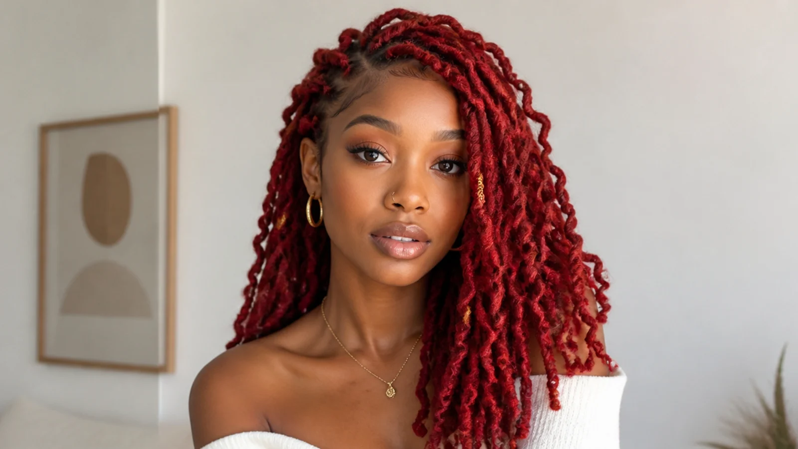 Vibrant bright red butterfly locs