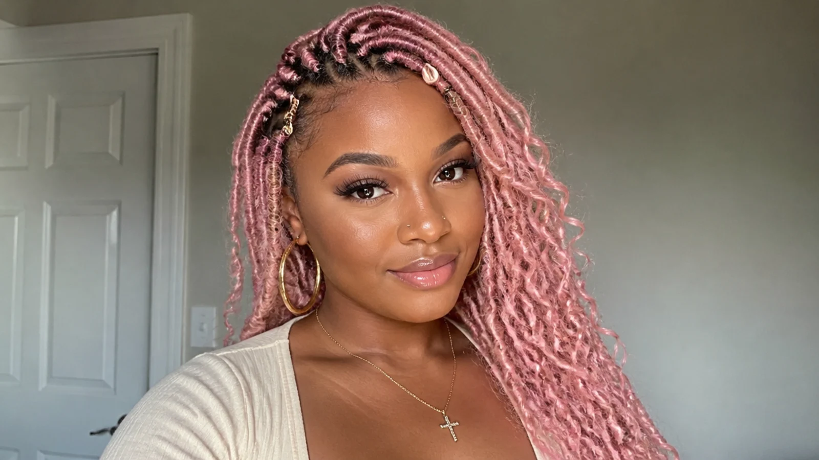 Soft pastel pink butterfly locs