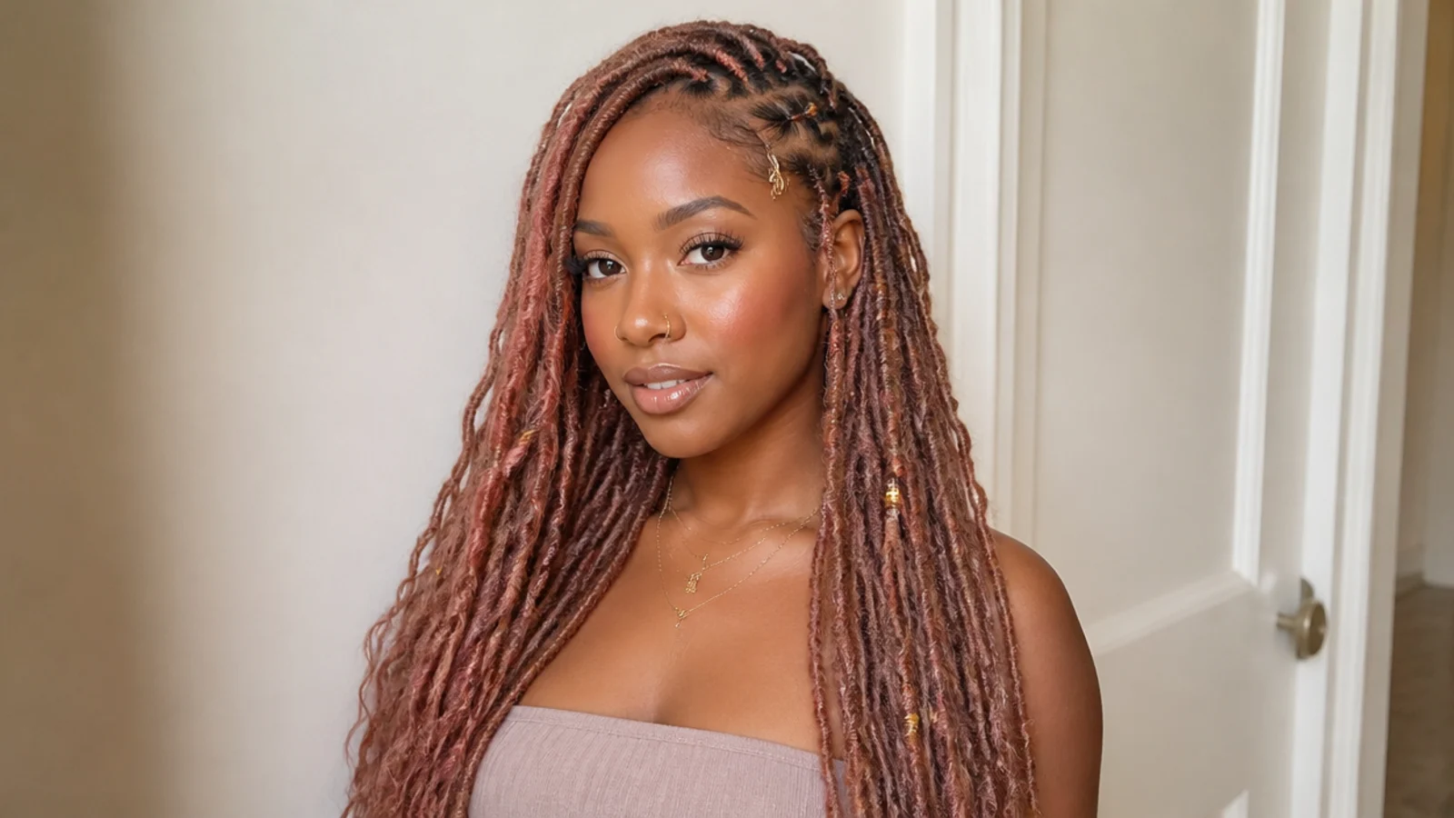 Soft rose gold butterfly locs