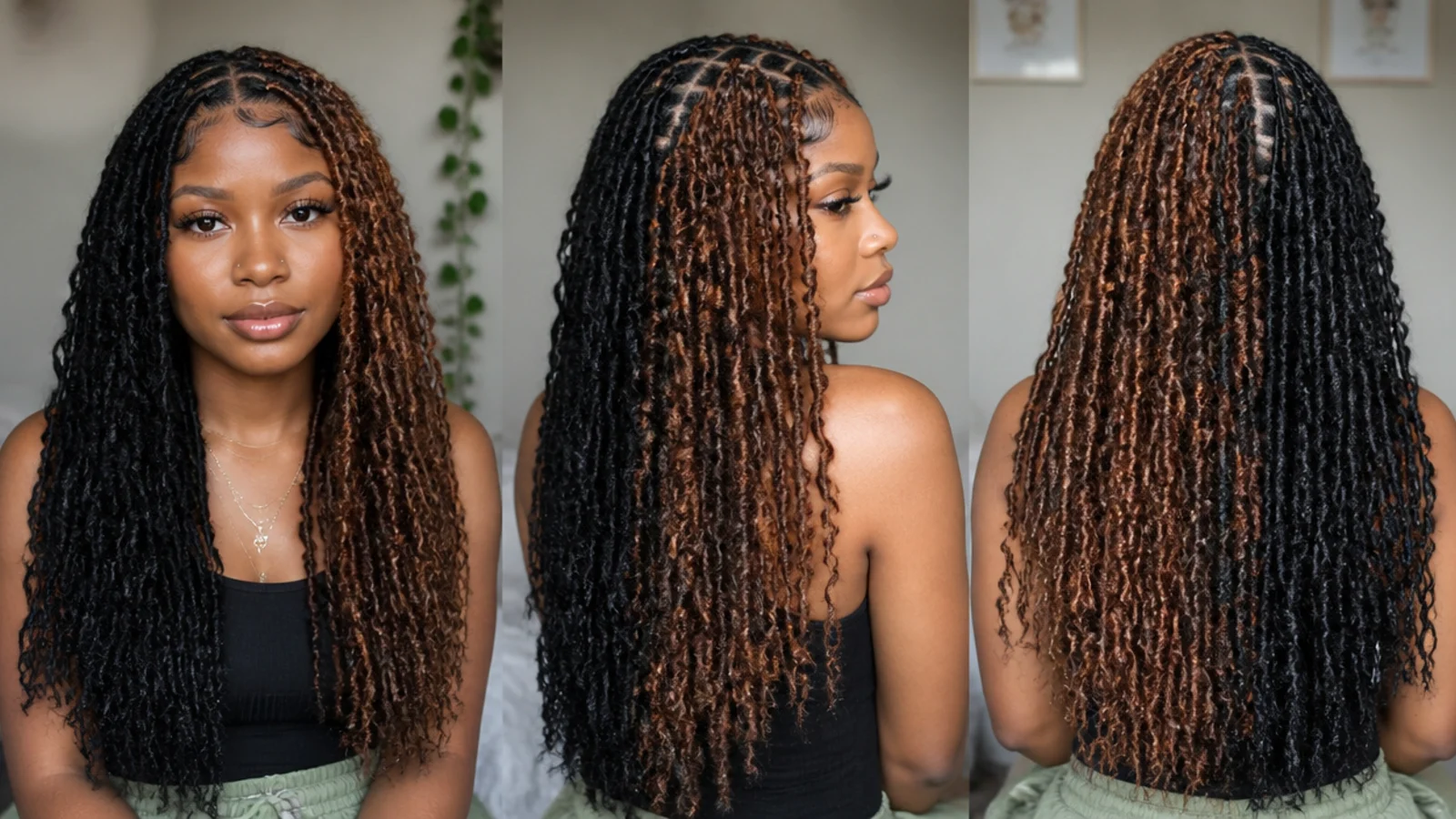 Butterfly locs in a two-tone split colour
