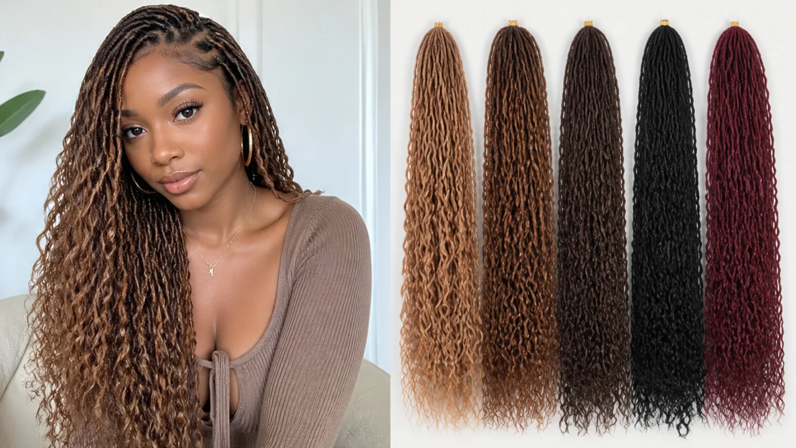 Pre-coloured water-wave hair in several shades for butterfly locs