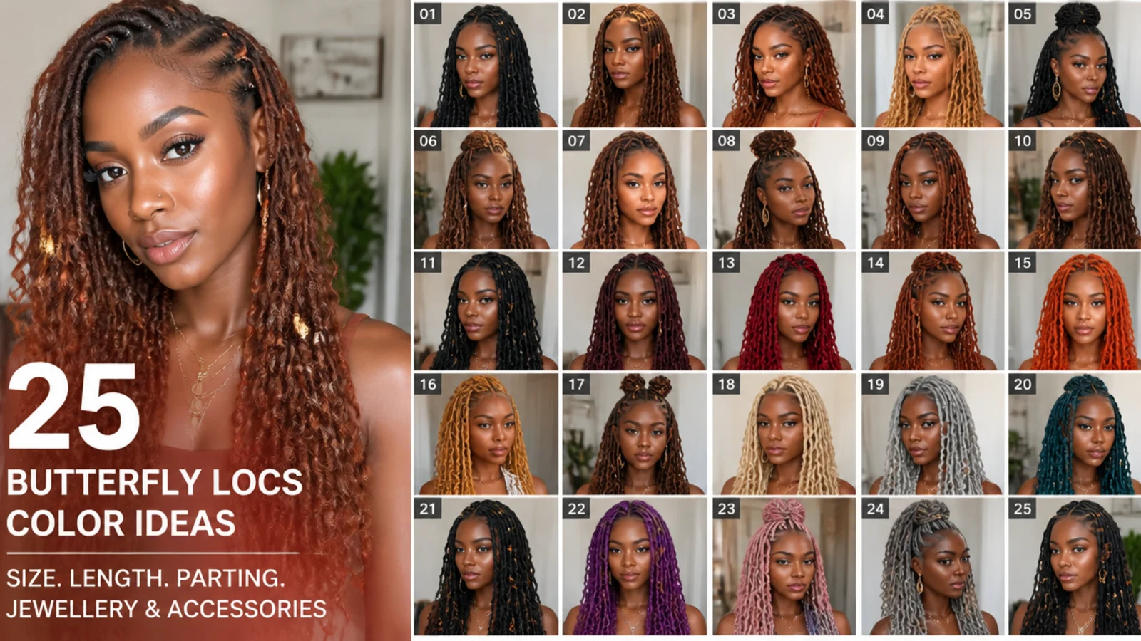 25 butterfly locs color ideas, vertical Pinterest style