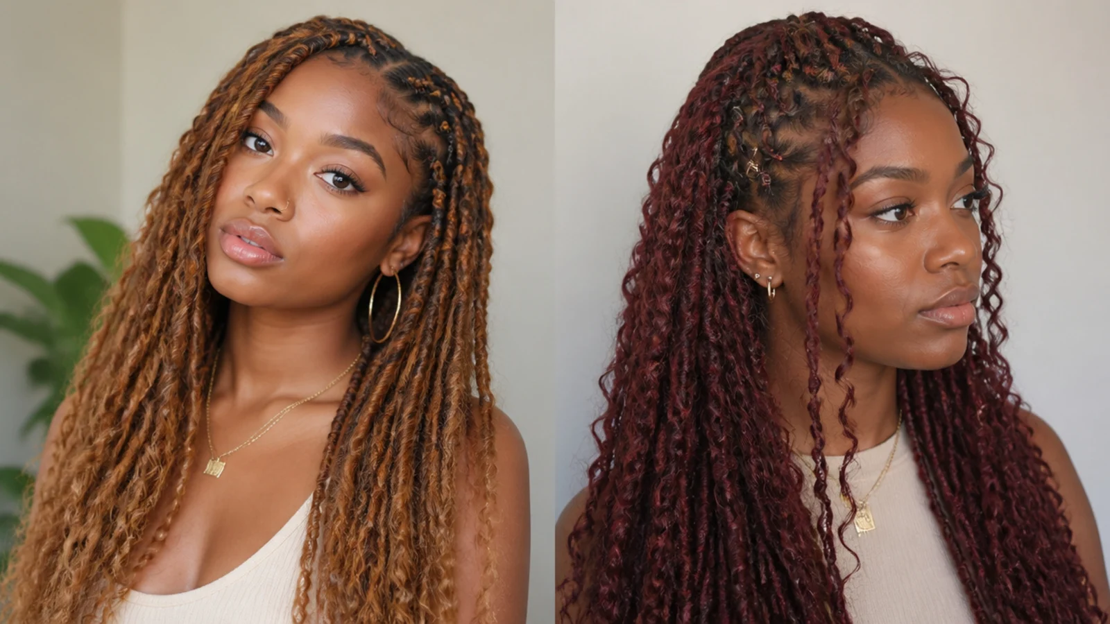 Warm and cool butterfly locs colours side by side