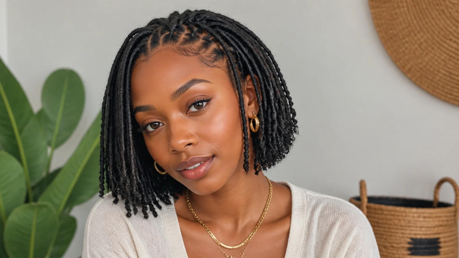 Chic chin-length bob butterfly locs
