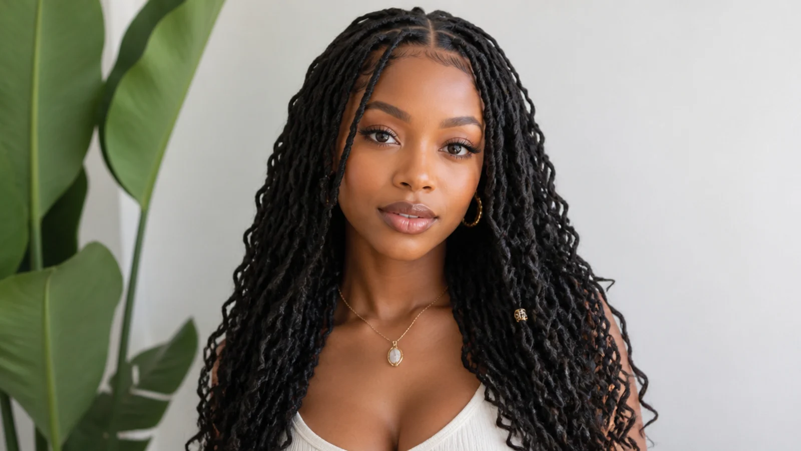 Butterfly locs with a clean middle part