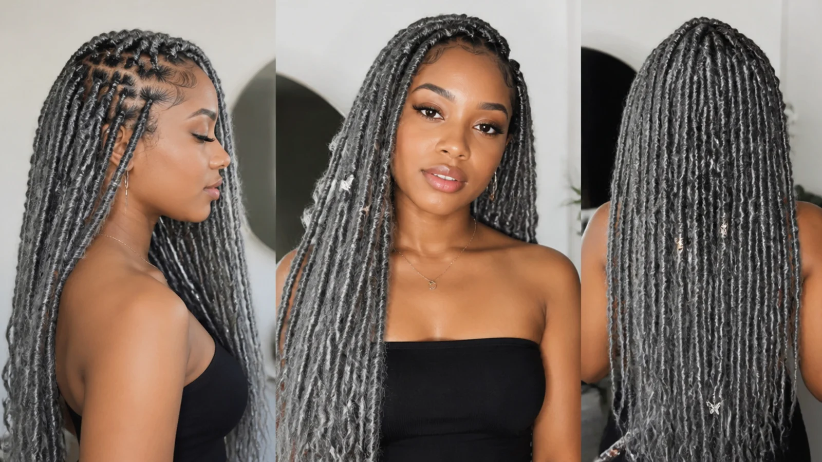 Cool grey and silver butterfly locs