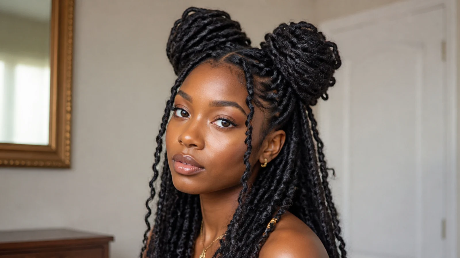 Butterfly locs in playful double buns