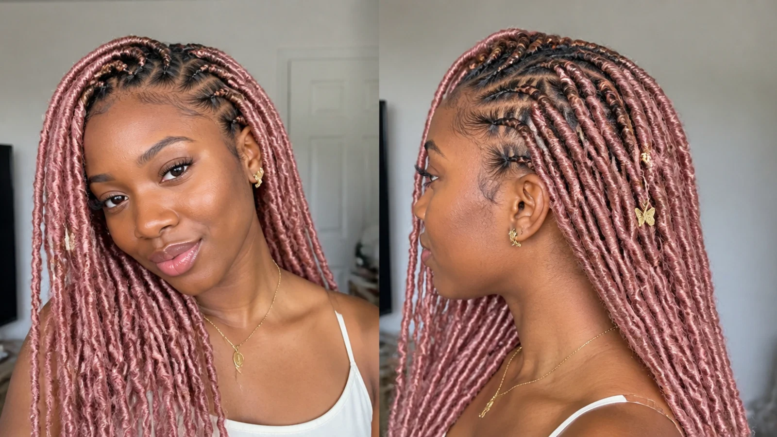 Soft pastel pink butterfly locs
