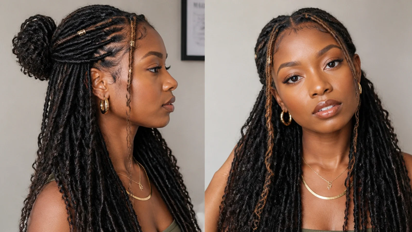 Butterfly locs with lighter face-framing pieces