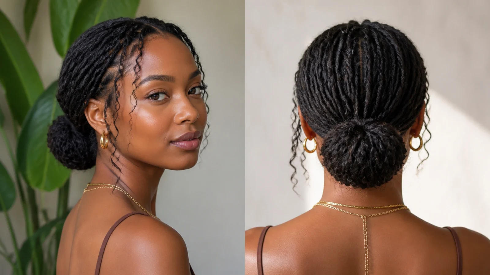 Butterfly locs in a sleek low bun