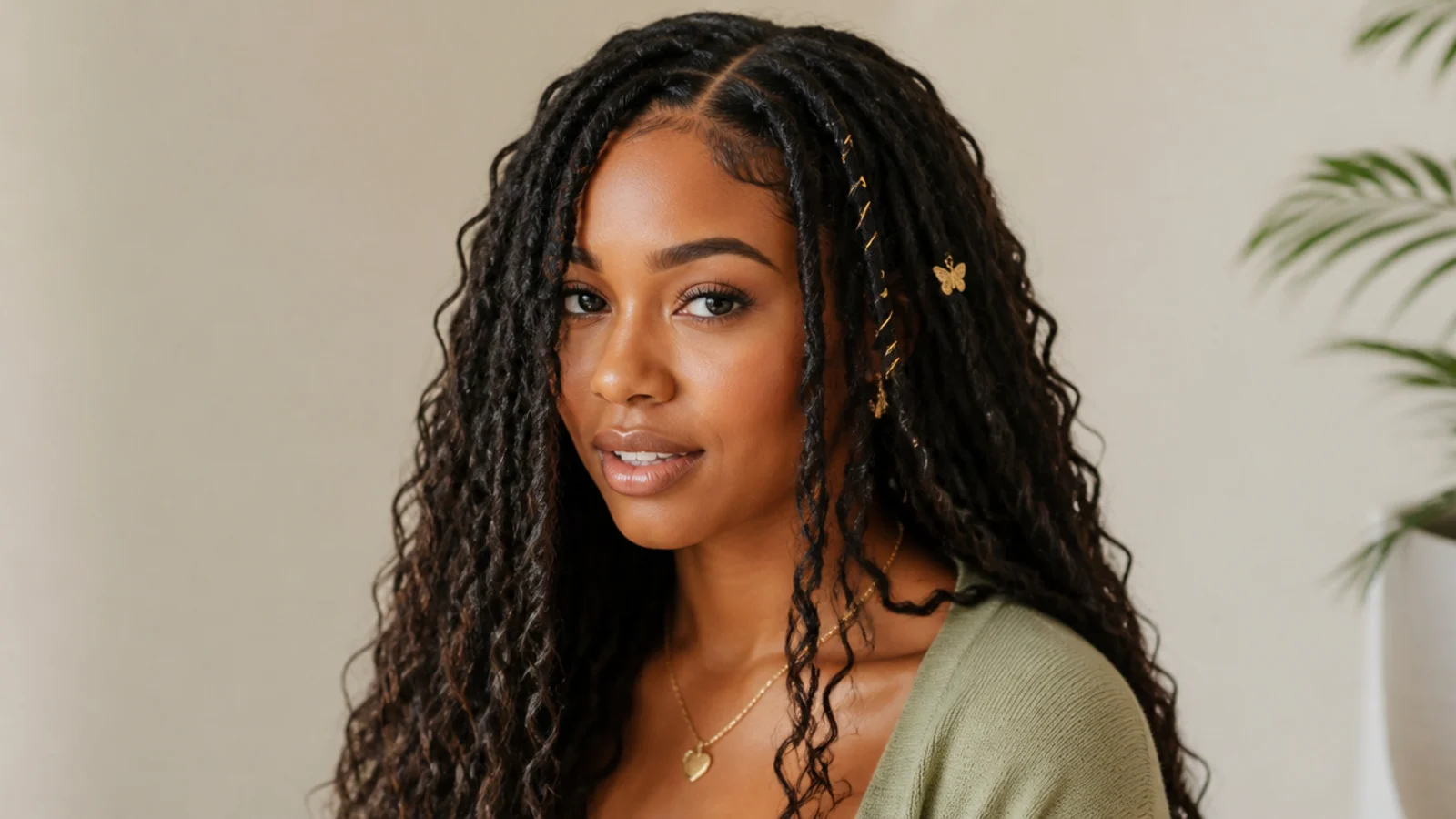 Boho butterfly locs with a soft distressed, looped texture