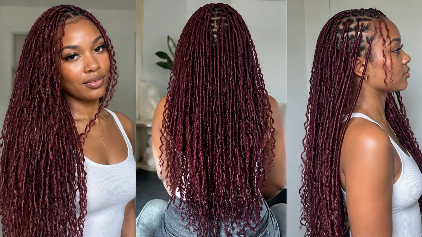Long deep burgundy butterfly locs