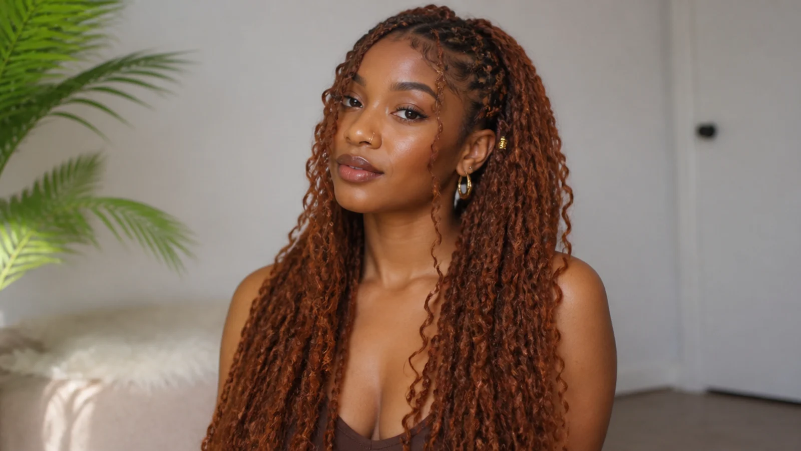 Long warm copper butterfly locs