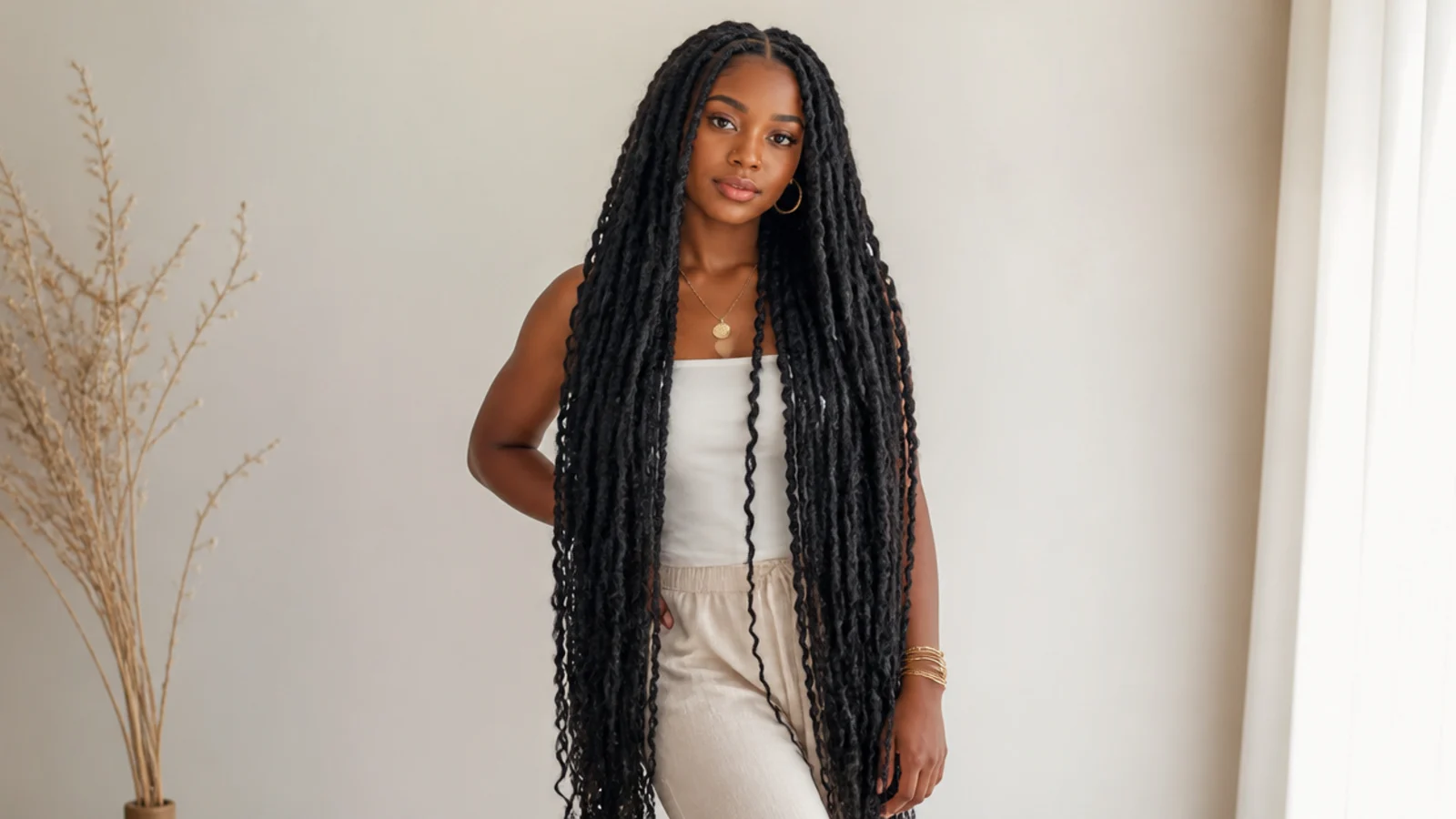 Extra-long goddess butterfly locs past the waist