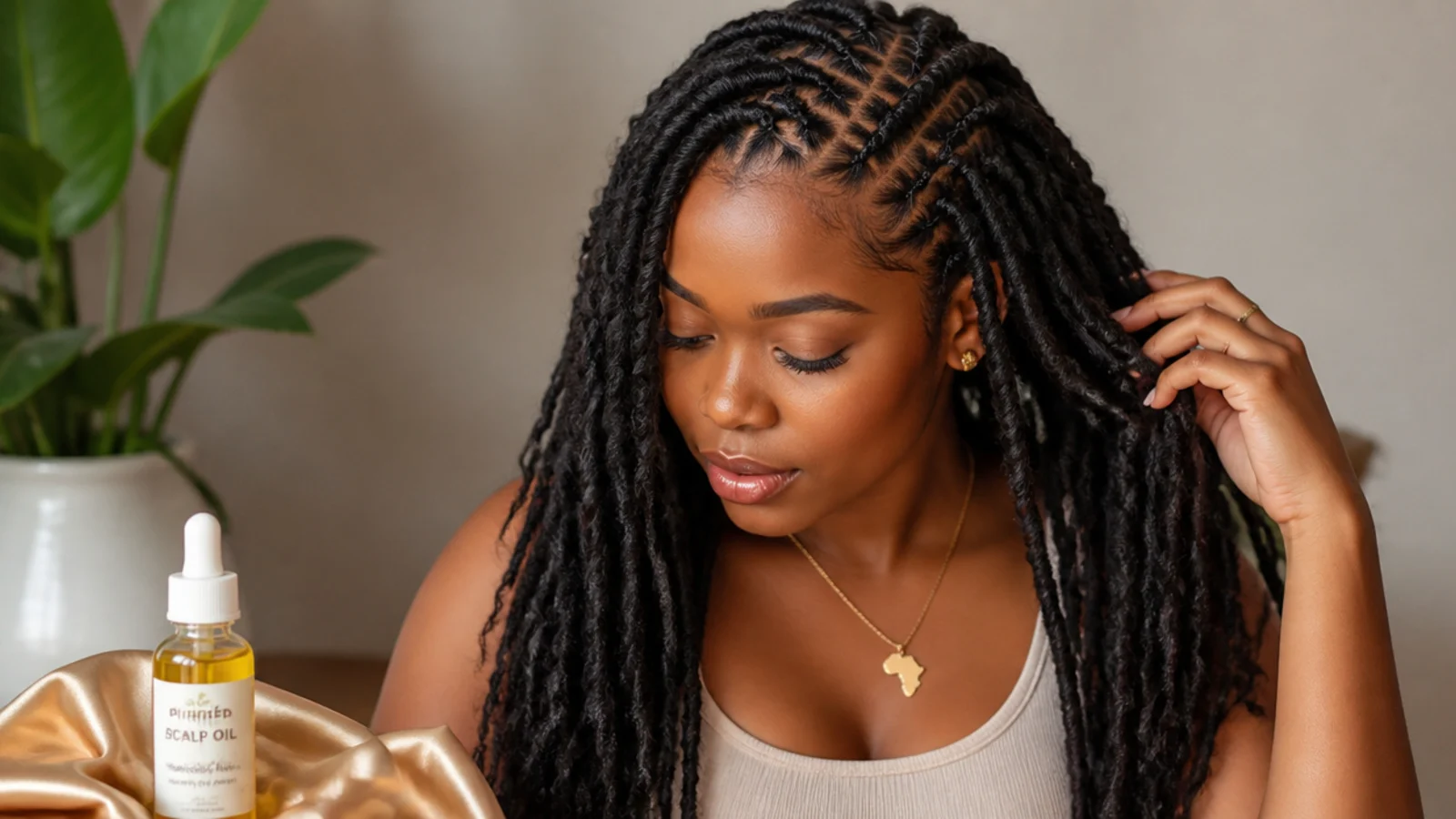Satin scarf and scalp oil for long butterfly locs care