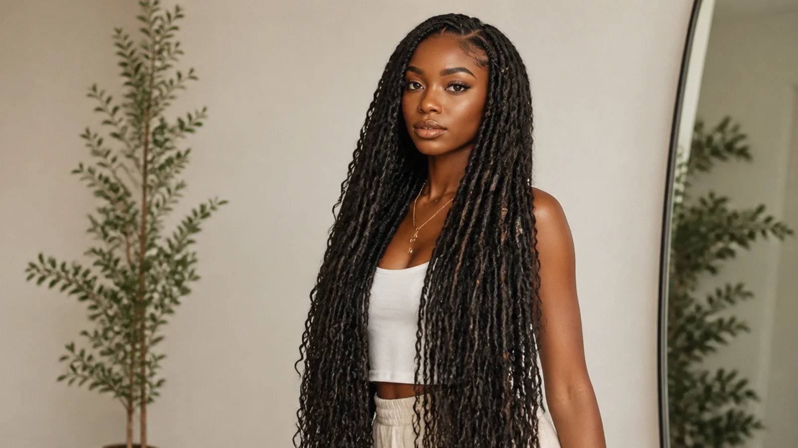 Long waist-length butterfly locs with boho texture