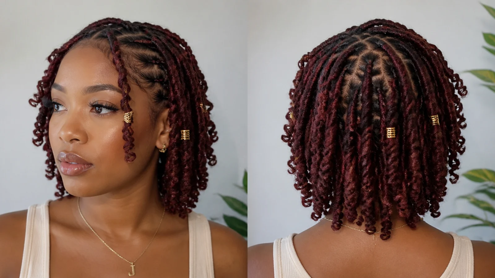 Short burgundy butterfly locs