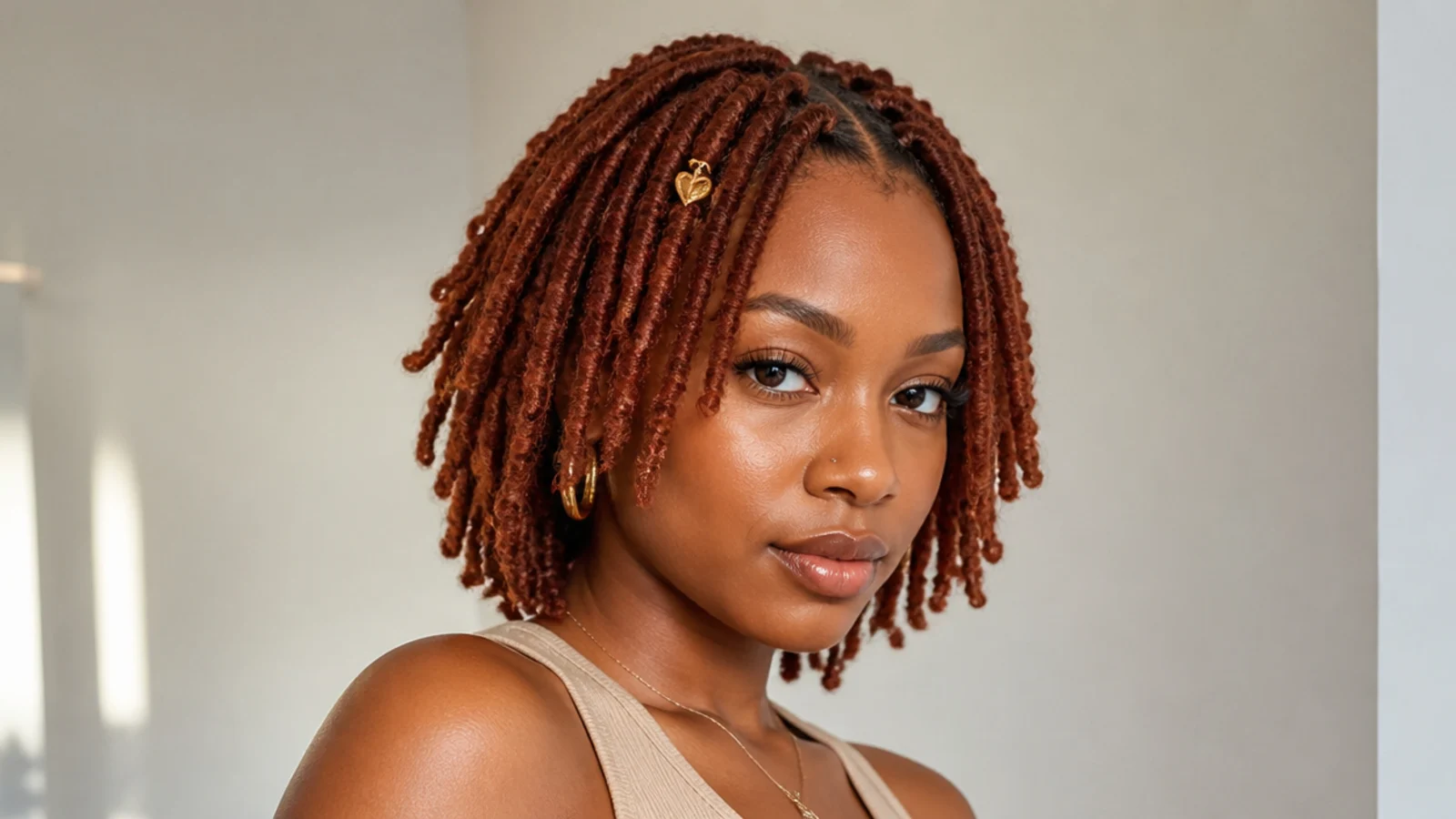 Short copper butterfly locs