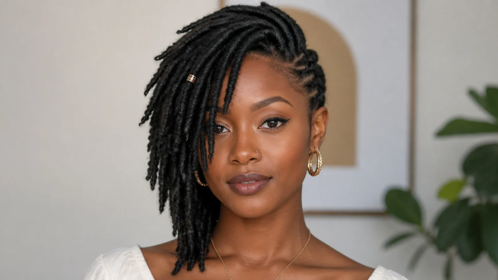 Asymmetric short butterfly locs, longer on one side