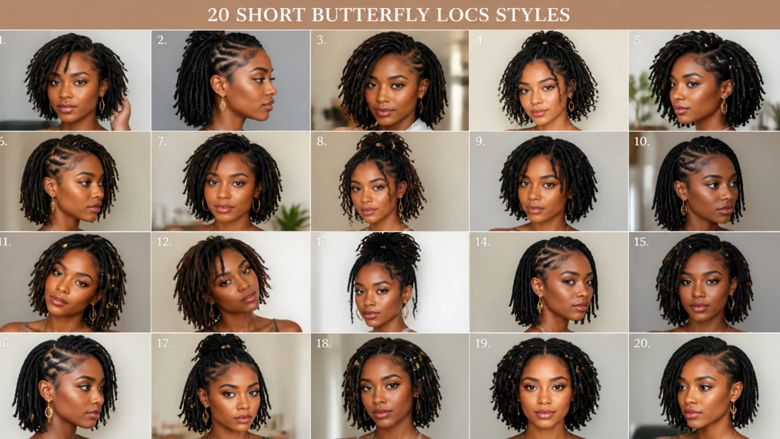 20 short butterfly locs styles, vertical Pinterest style