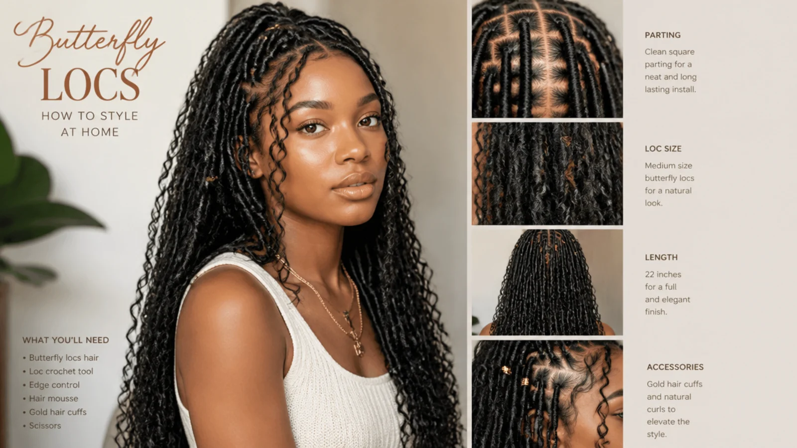 How to style butterfly locs at home, vertical Pinterest style