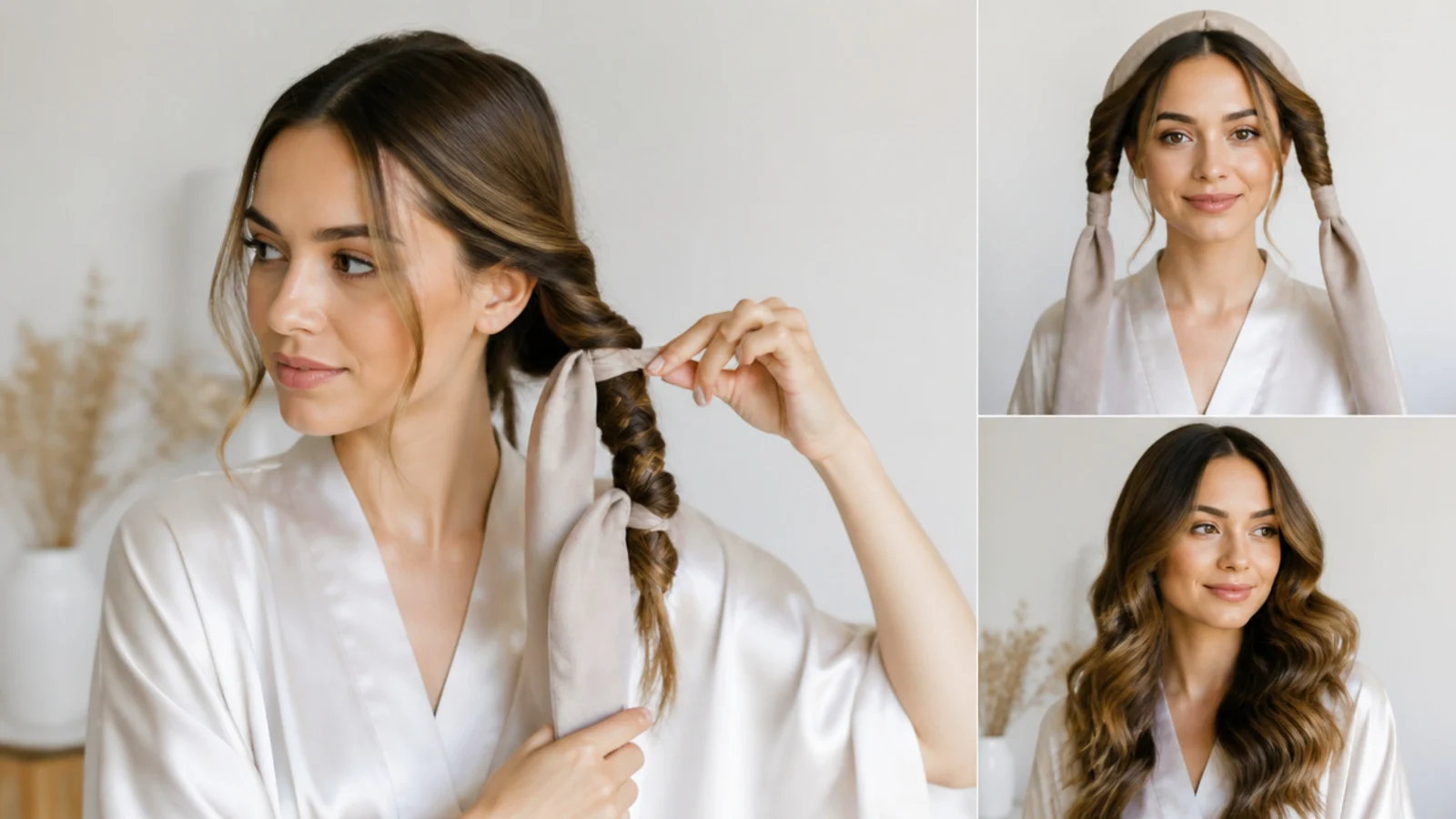 Beginner using the robe-tie method for heatless curls
