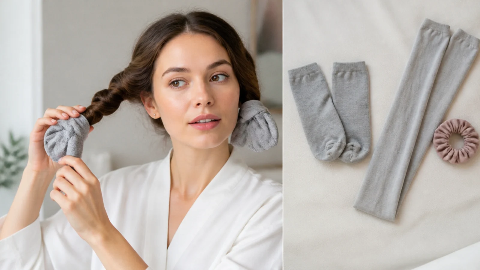 Beginner wrapping hair around socks for curls