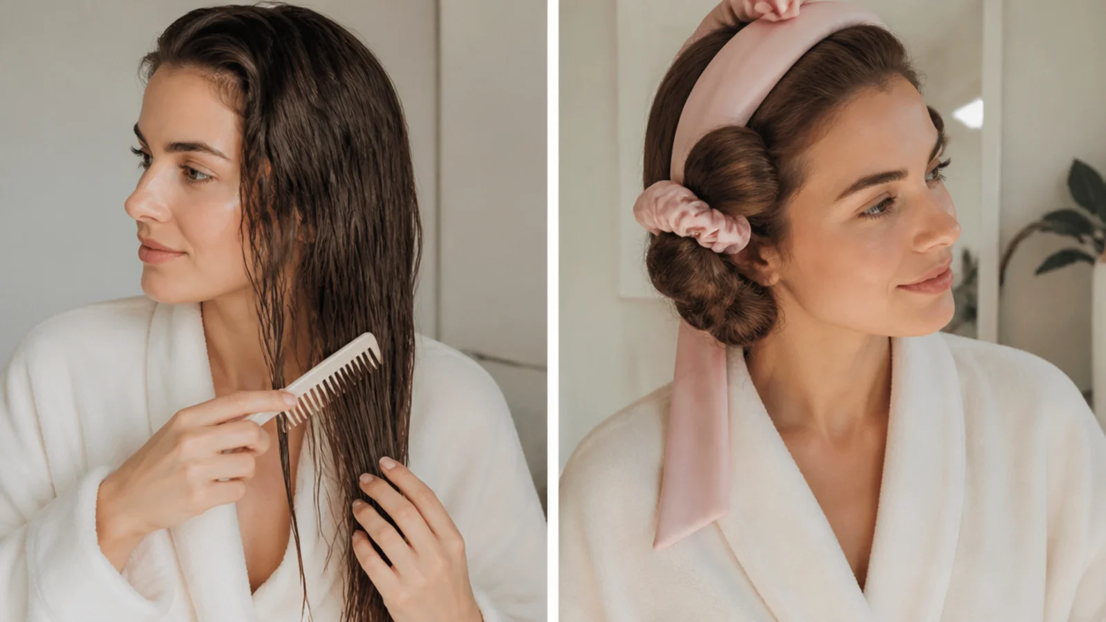 Combing damp hair smooth before wrapping
