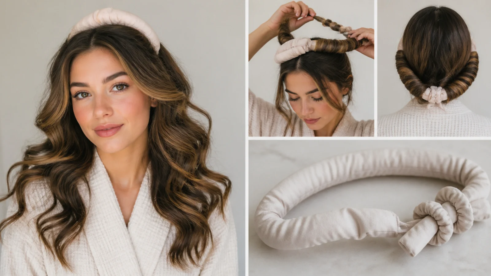 Hair wrapped around a headband for heatless curls