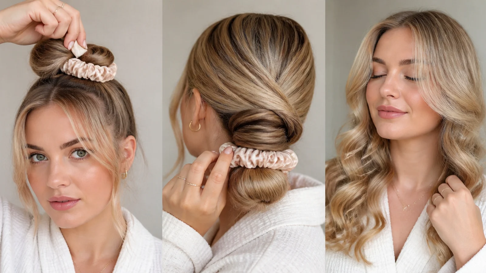 Hair wrapped around a large scrunchie for curls