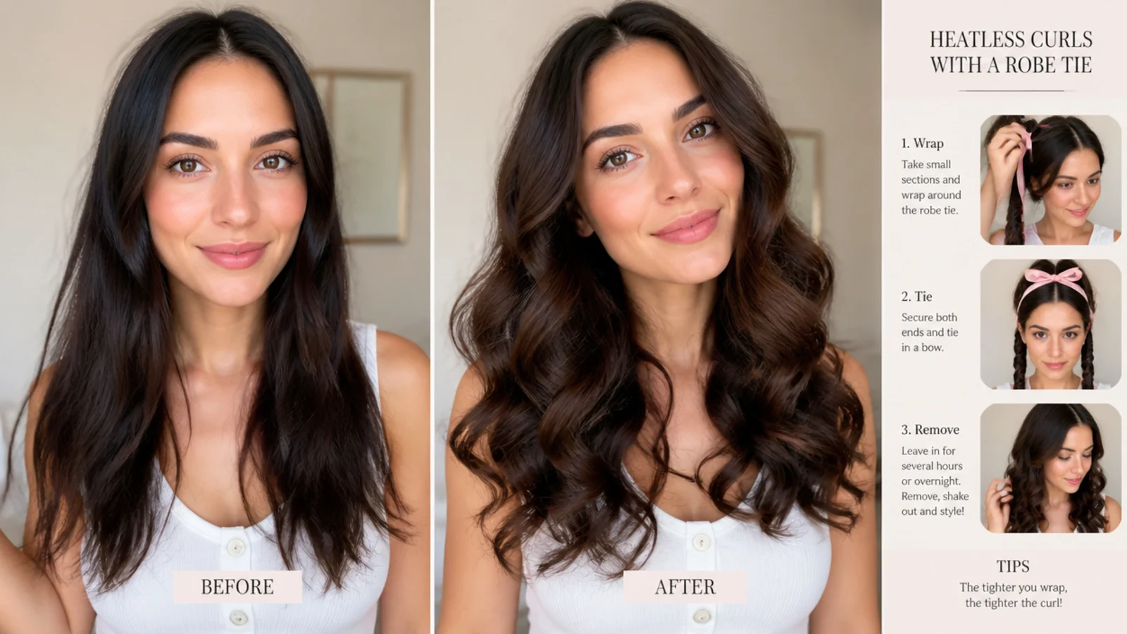 Bouncy, defined curls from a heatless method
