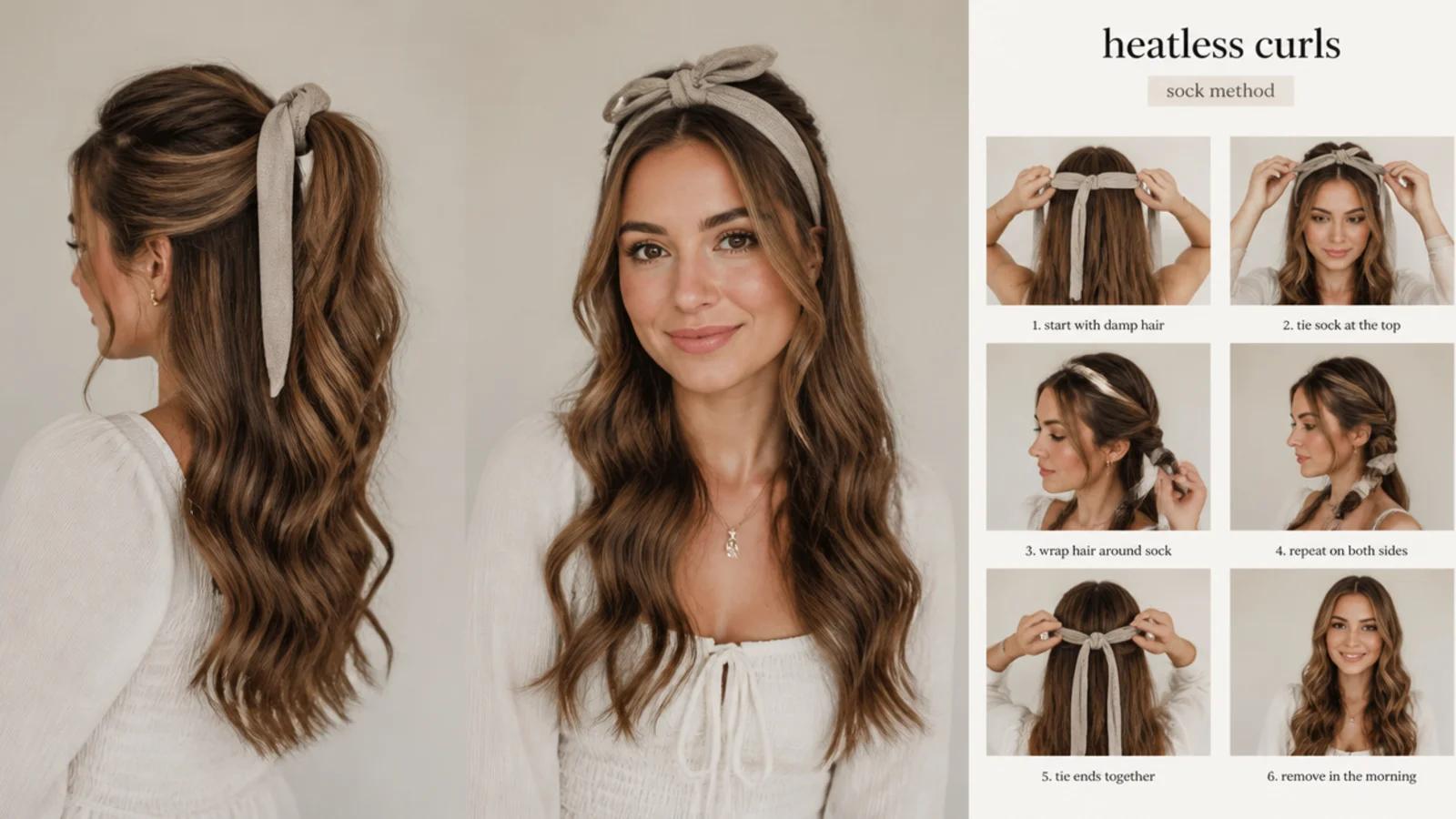 Heatless curls styled in a half-up look