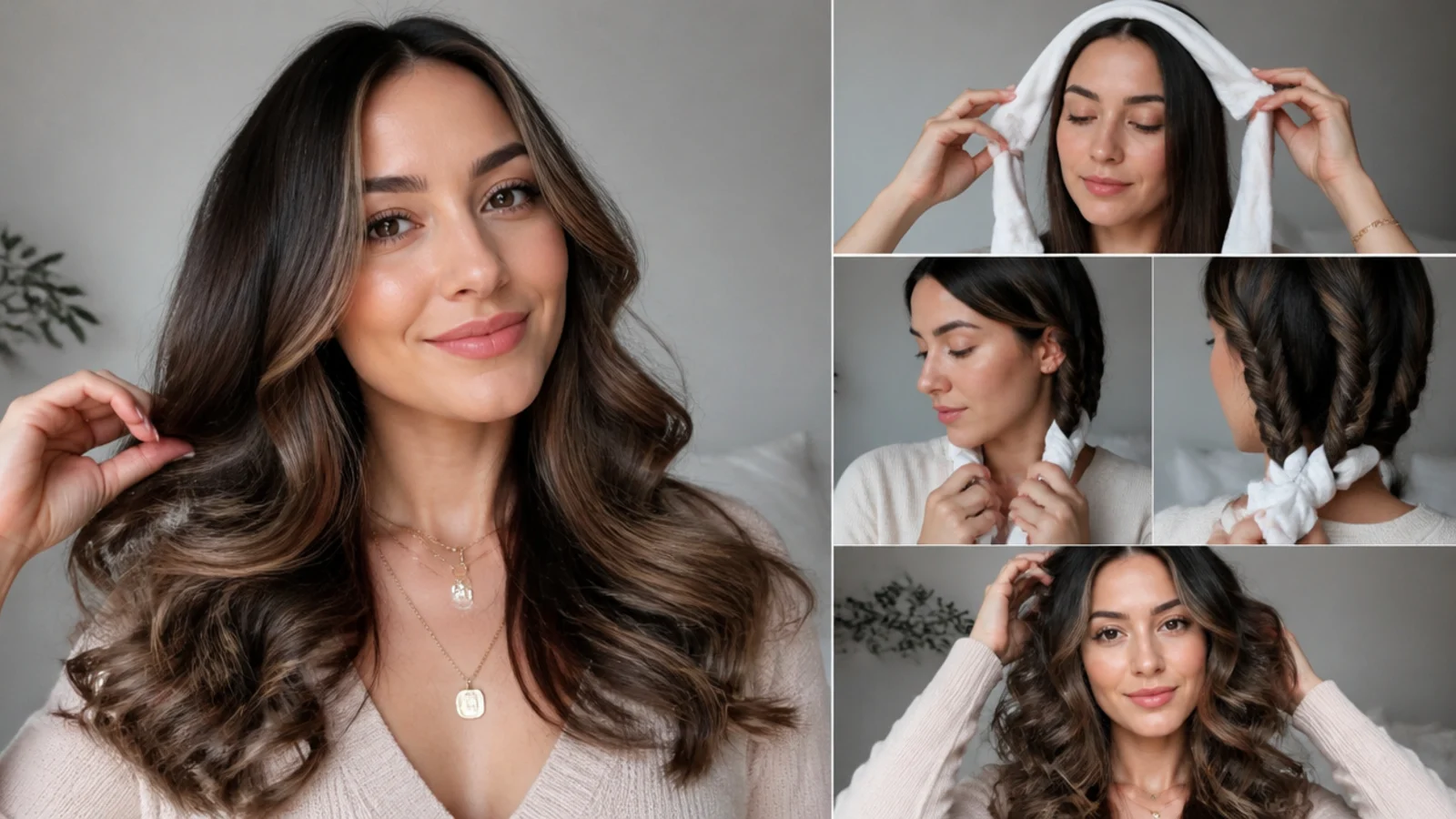Heatless curls in mixed sizes for a natural look