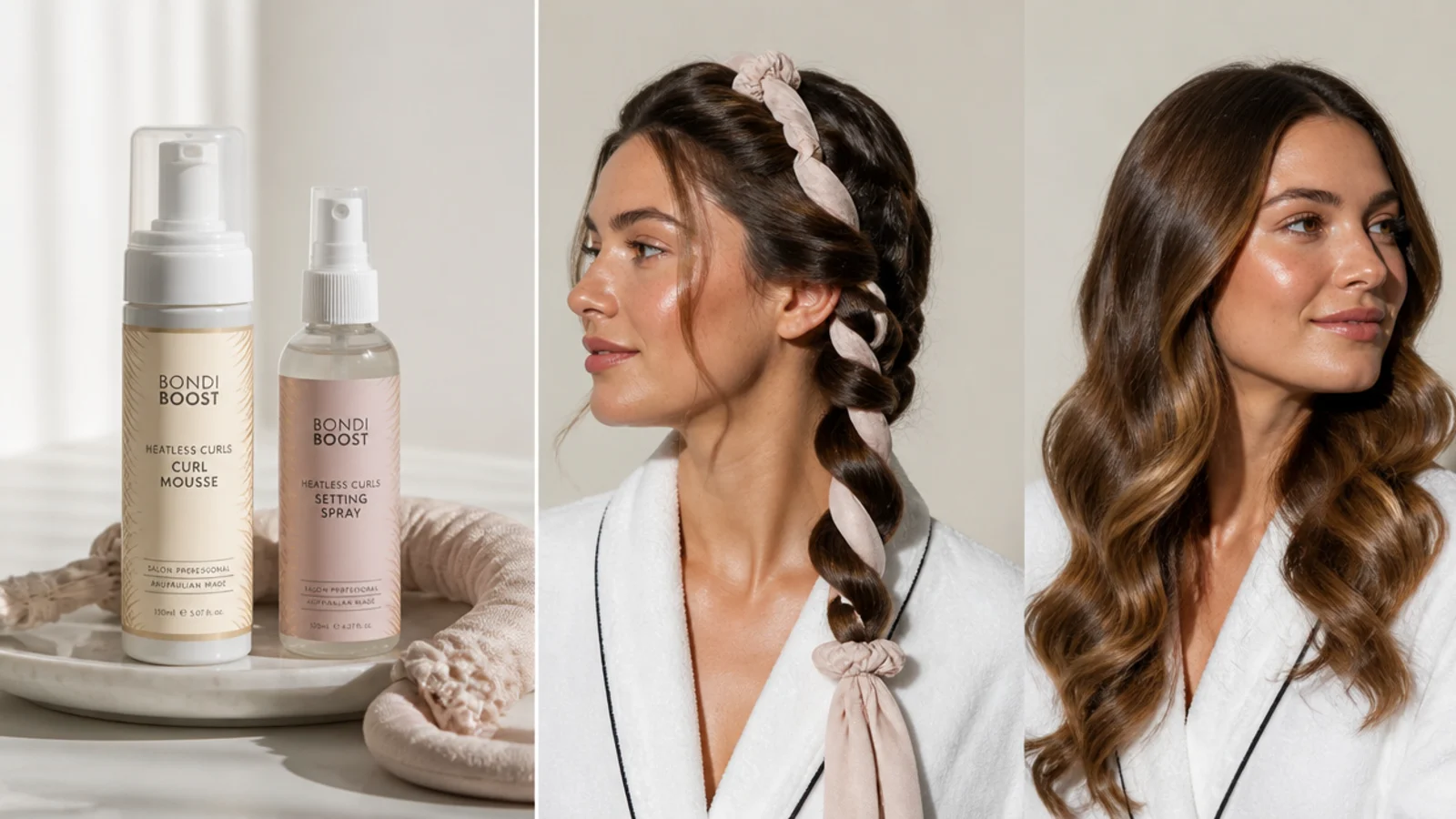 Mousse and a spray bottle for setting heatless curls