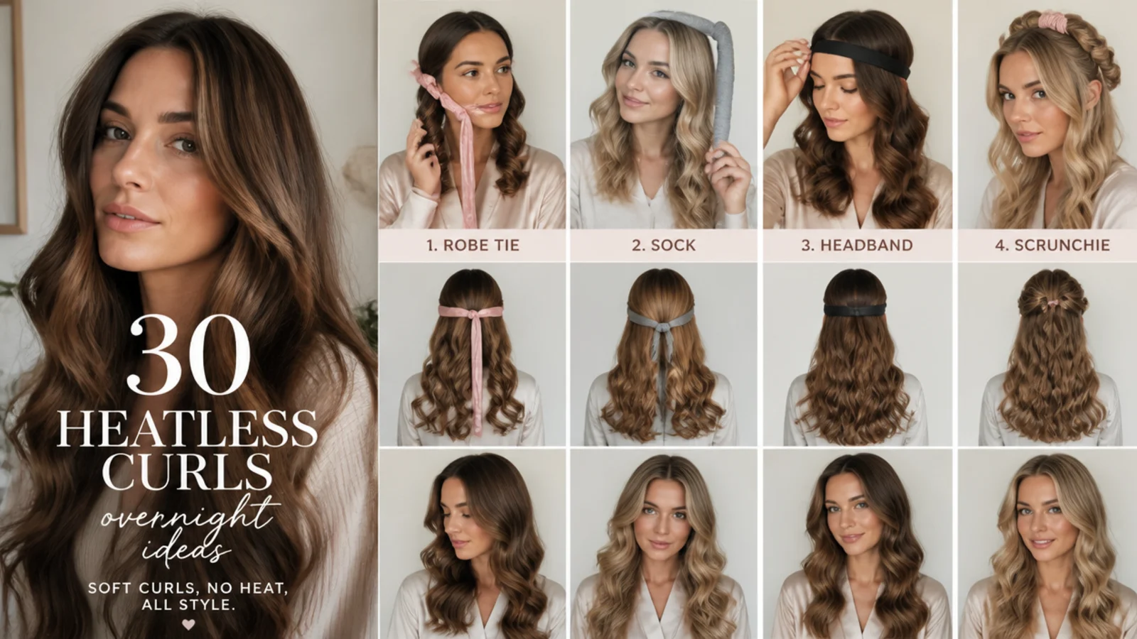 30 heatless curls overnight ideas, vertical Pinterest style