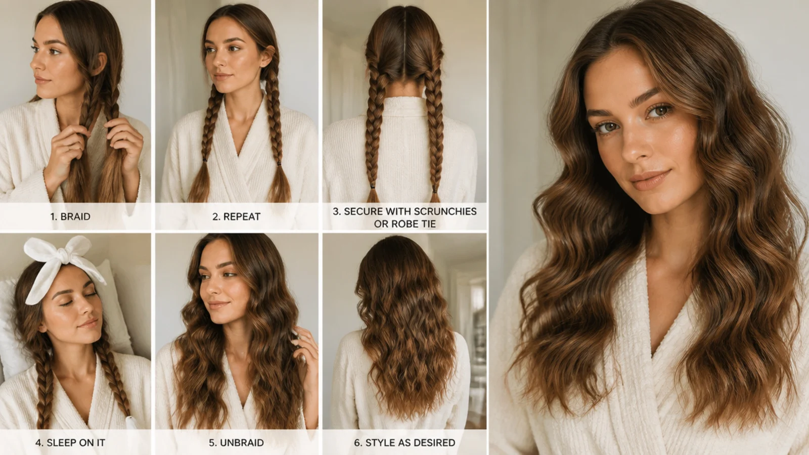 Long hair in several braids for crimped waves