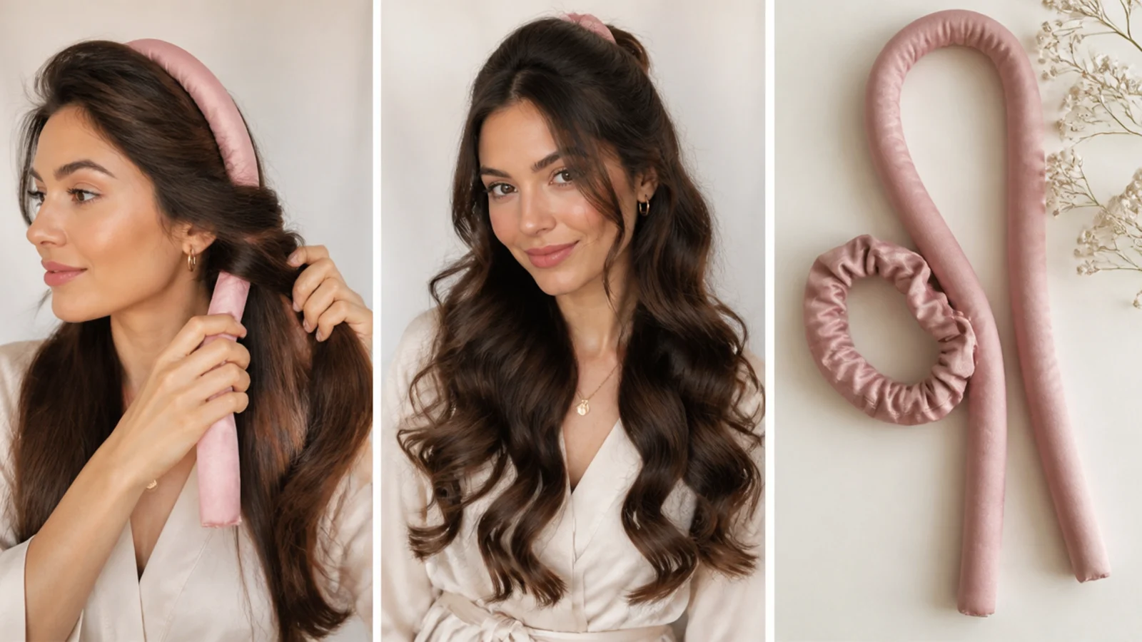 Long heatless curls in a half-up style
