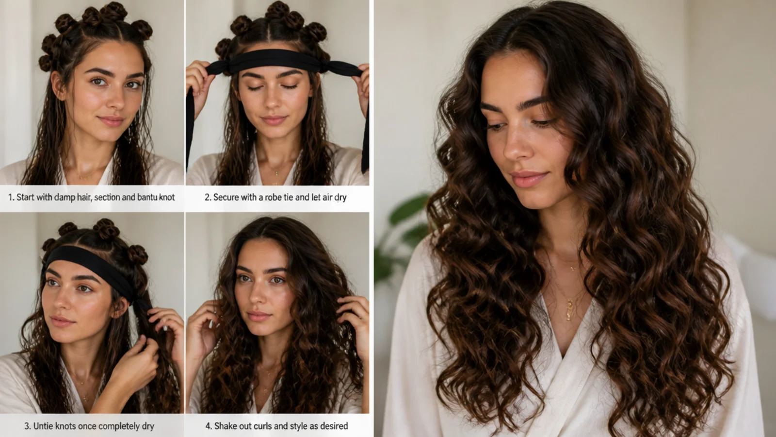 Long hair in bantu knots for tight curls