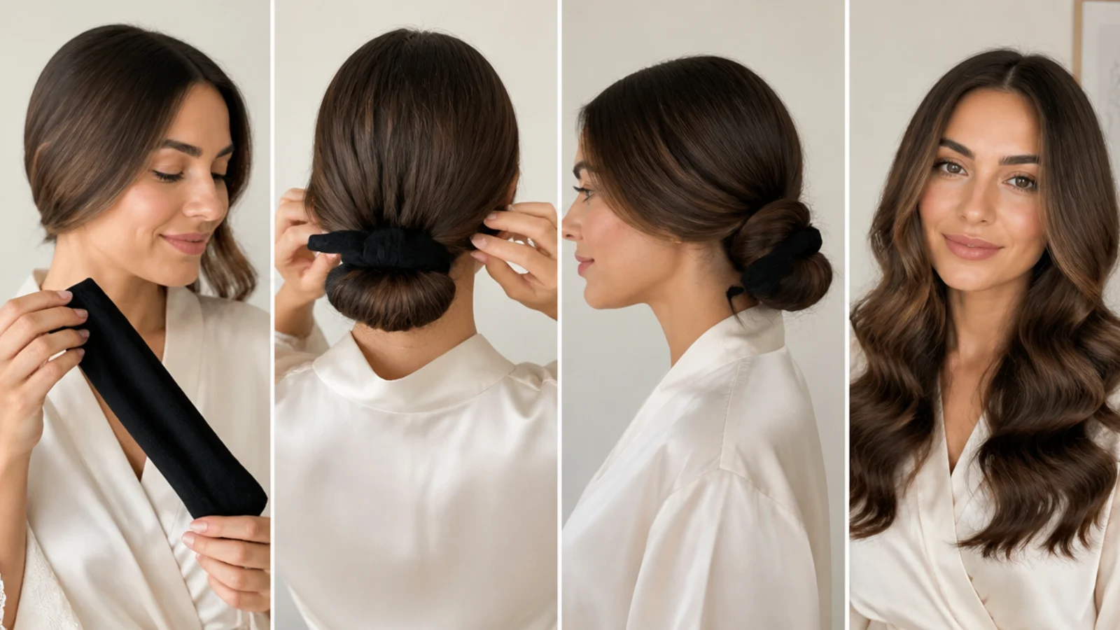 Long hair in a low bun for soft overnight waves