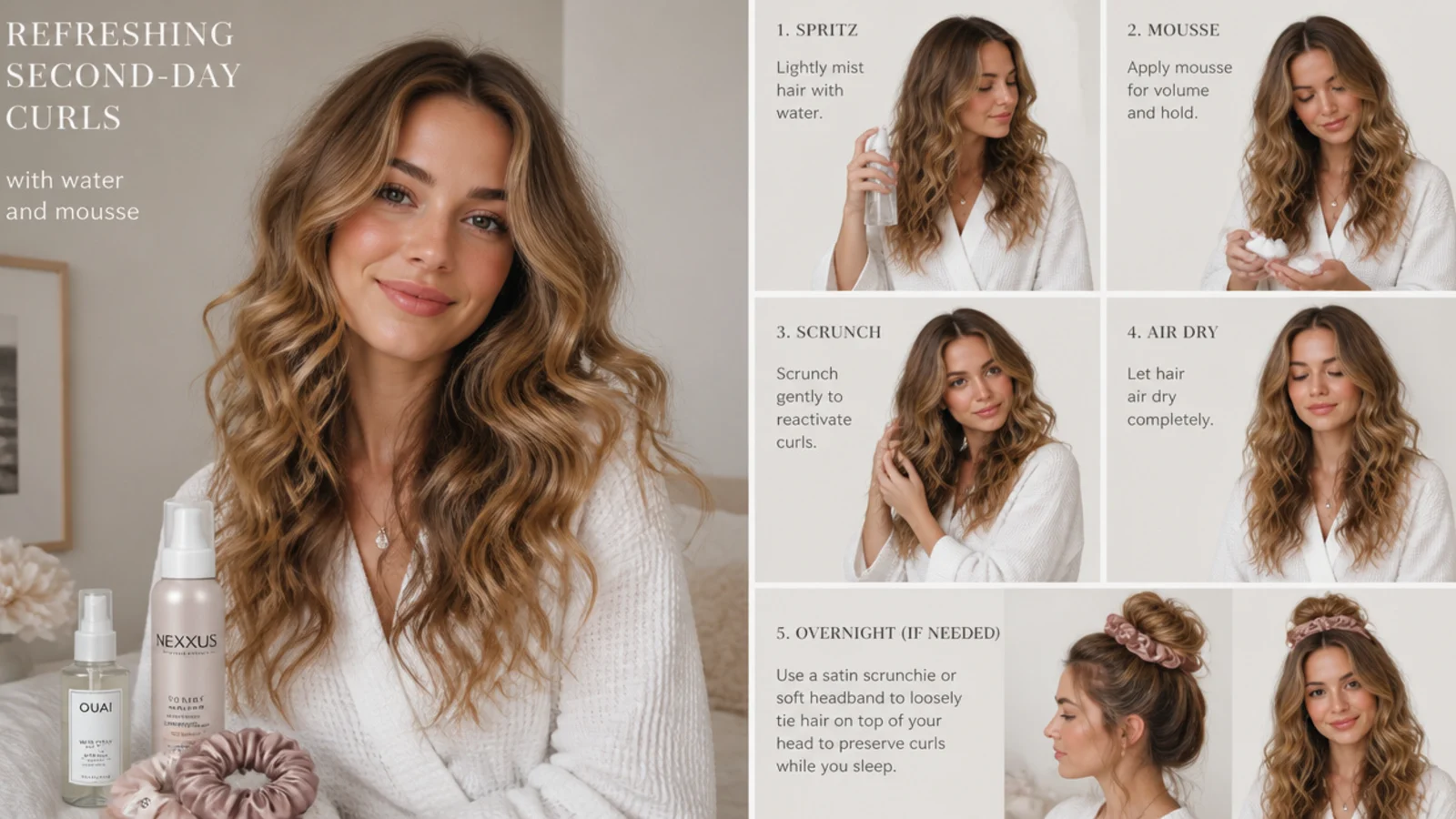 Refreshing second-day curls with water and mousse